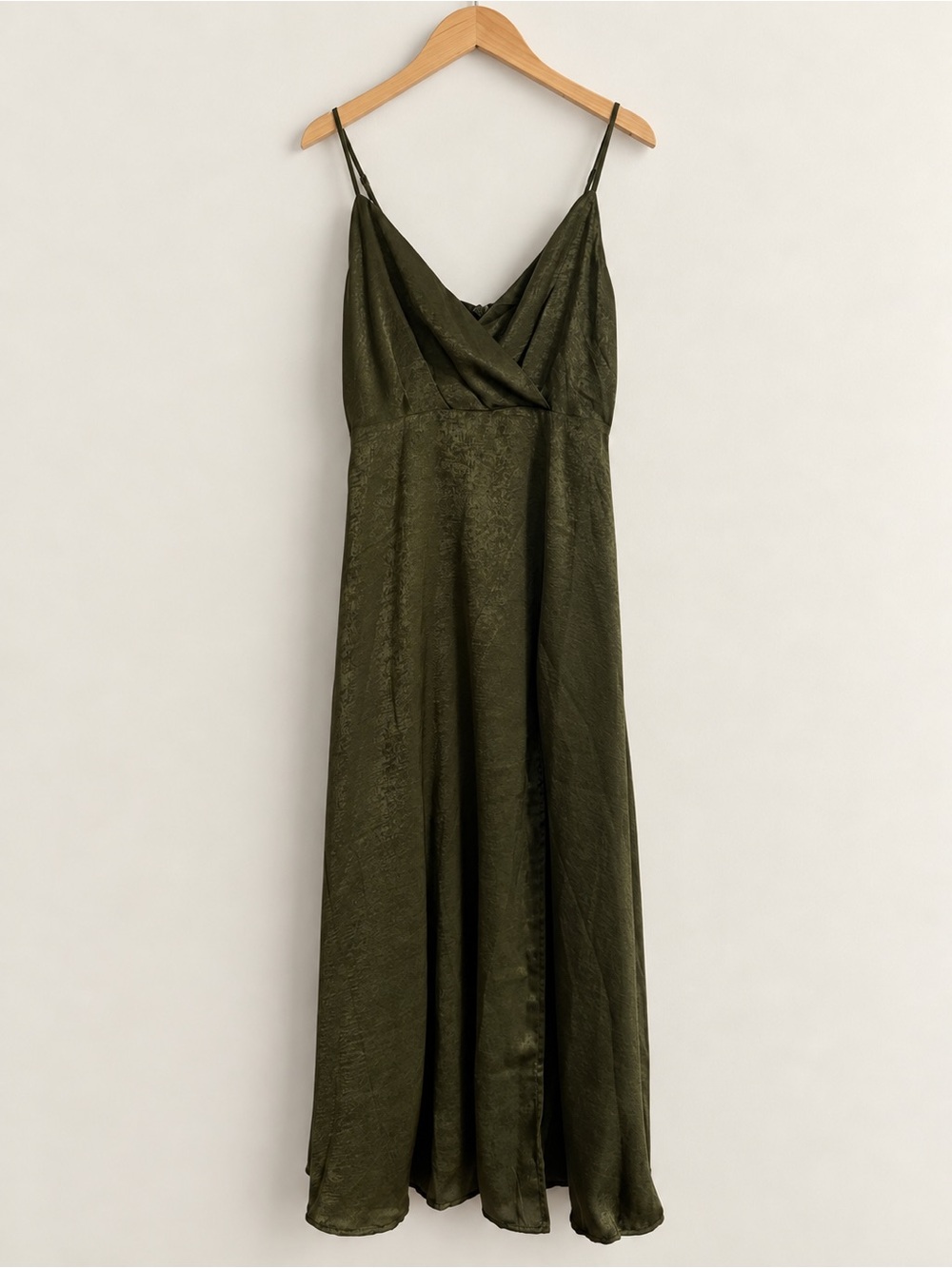 Lulus Draped Olive Green Maxi Slip Dress with Spaghetti Straps